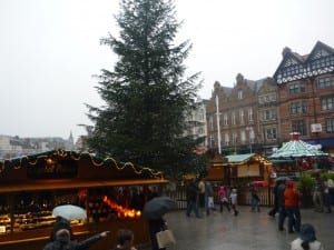 Christmas market in rainy Nottingham