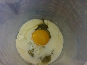Mixing the egg and milk